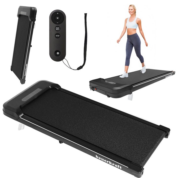 Електрическа бягаща пътека за дома, Bauerkraft, 1-6 км/ч, черна с бели елементи, 15x110x46 см, пълен комплект