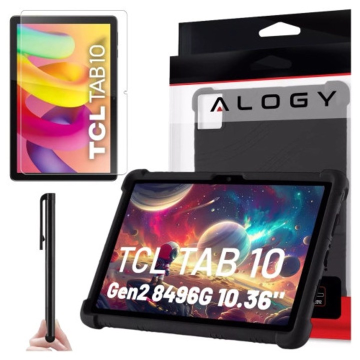 Etui Stand Case pentru TCL TAB 10 Gen2 8496G 10.36", Alogy, negru, silicon TPU, functie suport