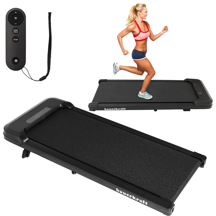 Електрическа бягаща пътека за закрито Bauerkraft, 1-6 км/ч, дистанционно управление, черна, 15x110x46 см, пълен комплект