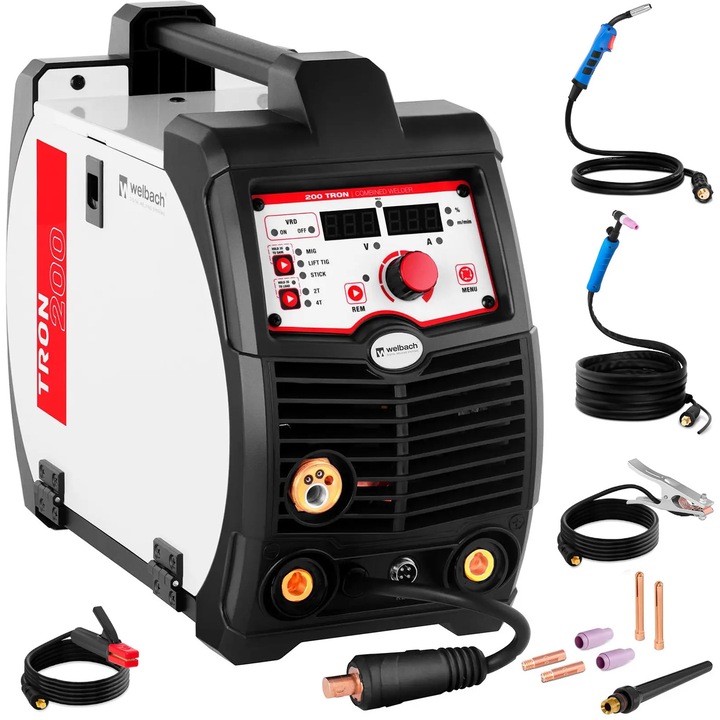 Aparat de sudura, Welbach TRON 200, MIG/MAG, TIG, MMA, 10 programe, 21.5x44.5x37.5cm, 19.2kg