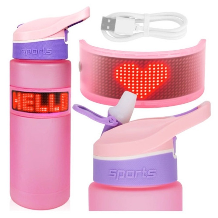 Смарт бутилка Alogy FitBottle LED 800 ml, Bluetooth, розова и лилава, система AutoLock, SoftSip