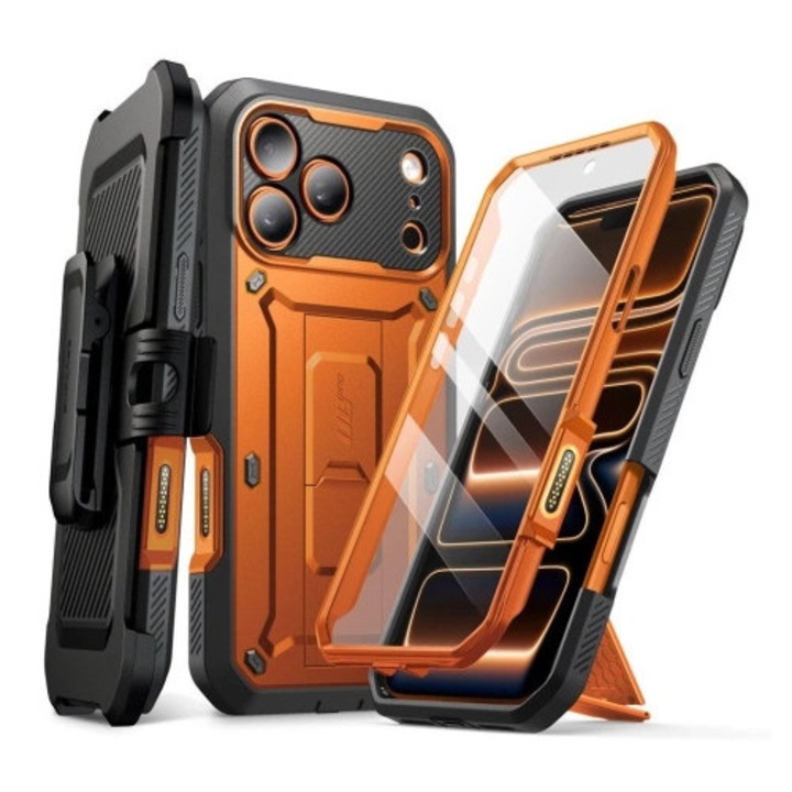 Husa de protectie Supcase Unicorn Beetle Pro, Coral, pentru iPhone 17 Pro, 3 in 1, cu clip rotativ