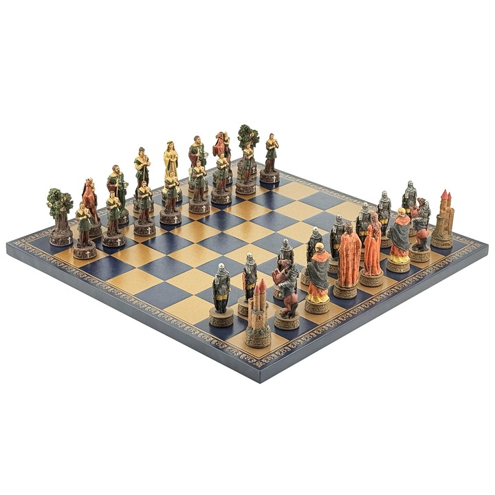 Set de sah colectionar Robin Hood, Italfama, figuri din polystone 8cm, tabla din piele ecologica 40x40cm