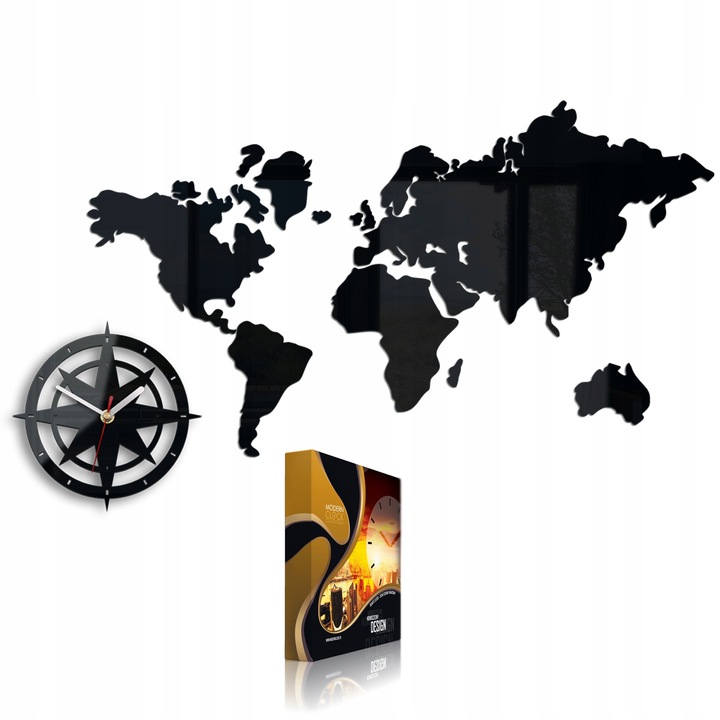 Ceas de Perete Harta Lumii World2 Ultra-Silentios, Negru