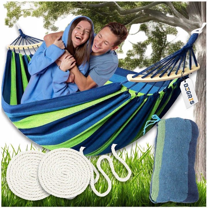 Hammock Gradina 2 Persoane XXL, Suport Lemn, Rezistent 230kg, Geanta