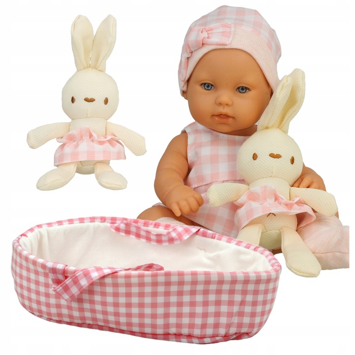 Újszülött baba plüss Bobitával és babakocsival, 30cm
