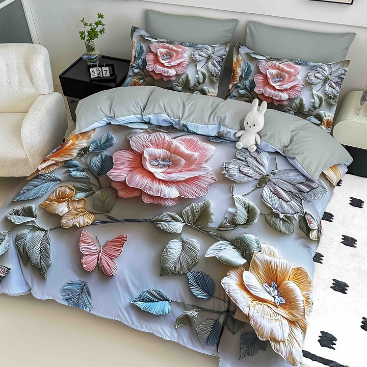 Gumírozott ágyneműhuzat, 6 részes, 5D, 2 személyes, 180x200 cm, különleges mintával