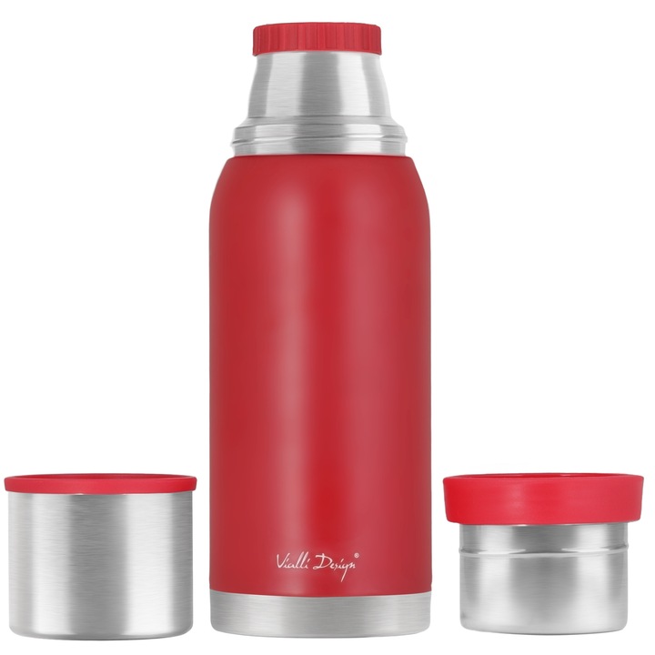 Termos Vialli Design Fuori 1L, Rosu, Izolatie Vid, 24h