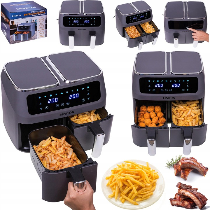 Linbox fritőz 4/4 L, 2500W, 2 kosár, hőmérséklet 80-200°C, méretek 28,5x36,5x33,5cm