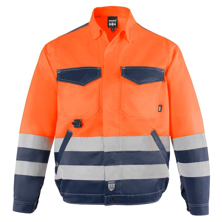 Jacheta de lucru HI-VIS, Axon, Poliester/Bumbac, Portocaliu/Bleumarin, 2XL