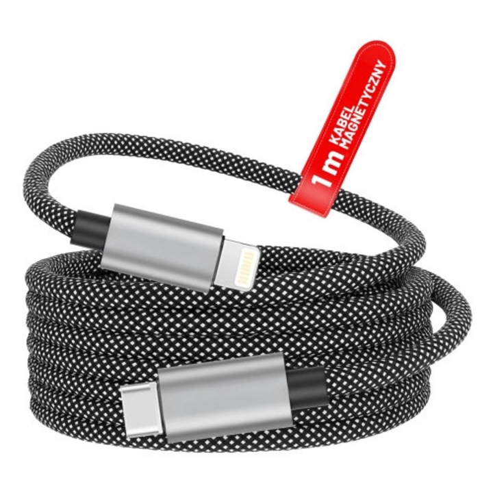 Cablu de date USB-C la Lightning, 27W, Alogy, 1m, incarcare rapida, rezistent, negru