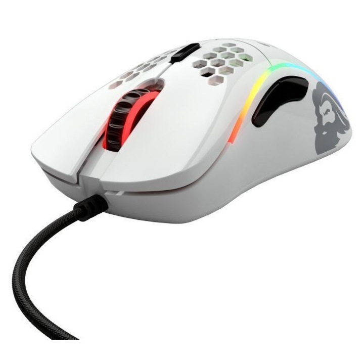 Egér Gaming Model D, 12000 DPI, 69 gramm, 6 gomb, USB 2.0, Fényes fehér