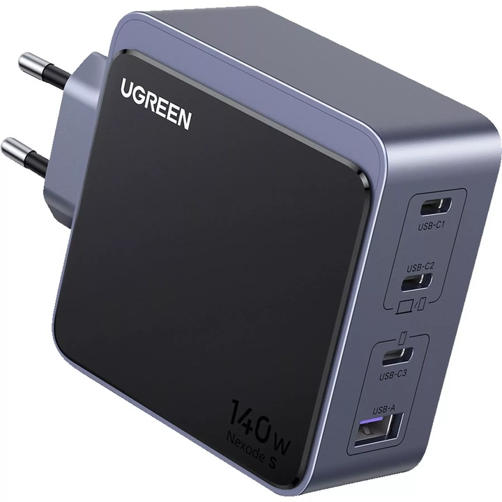 UGREEN X570-45575 hálózati töltő, 140W, 3x USB-C, 1x USB-A, GaN gyors töltés, fekete/szürke