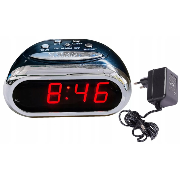 Ceas Electronic cu Alarma LED 24h, Snooze, Black, Red