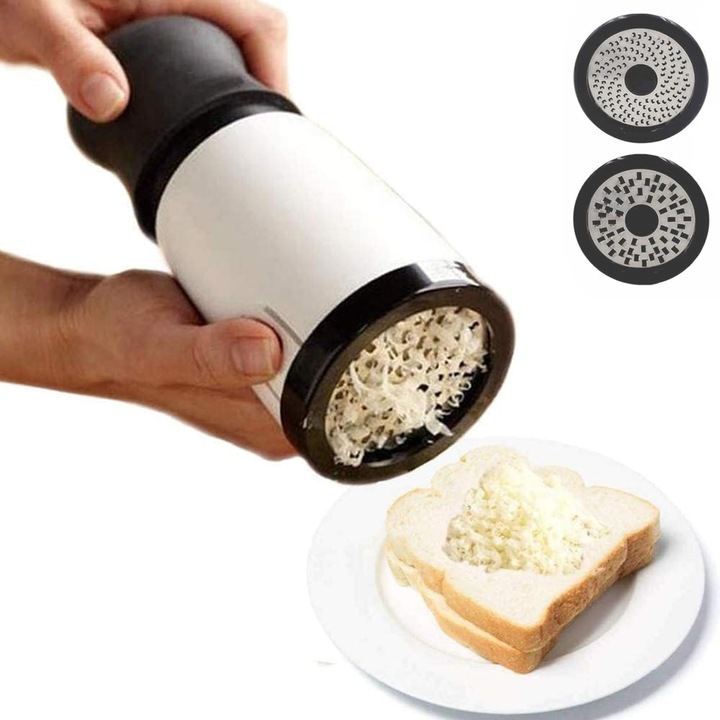 Ренде за сирене с херметичен капак, 7.3смx16см, черно+бяло, Домашна употреба, ергономични дръжки, Лесно за съхранение в хладилник​ Поддържа свежестта и аромата​, Ренде за масло от неръждаема стомана
