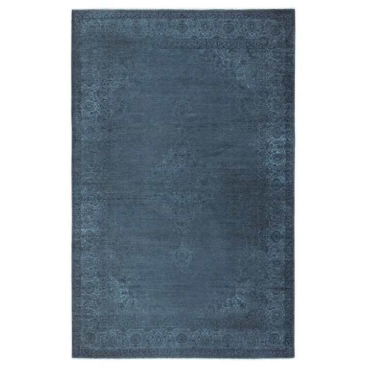 Covor, Tesso Living, Marylou, Vintage, 195x290 cm, Bumbac/Poliester, Fire Scurta, Inaltime Fir 5 mm, Dreptunghi, Antiderapant, Pentru Camera De Zi, Hol, Dormitor, Albastru