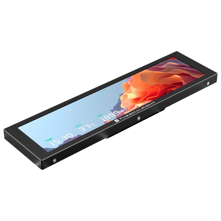 Thermalright Trofeo Vision LCD monitor, 9,16 hüvelyk, IPS, 1920x480, USB Type-C, mágneses panel, testreszabható téma mód, PC paraméterek monitorozása, teljesítményfigyelés, hőmérsékletek, videokártya, merevlemez, 25,1x6,8x1,7 cm, fekete