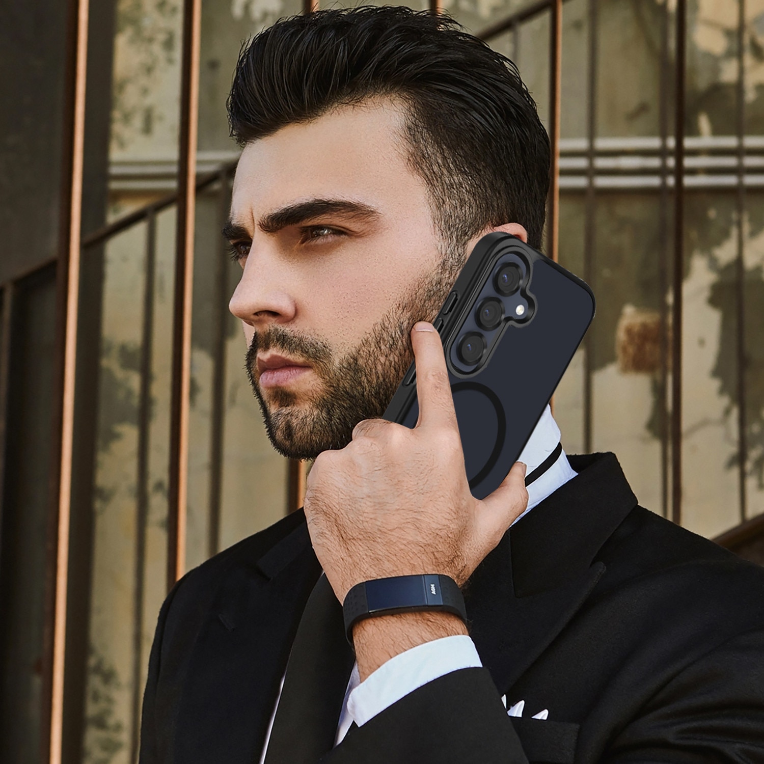 Husa compatibila cu Samsung Galaxy S25 FE 5G cu 2 folii de protectie din sticla temperata si 2 folii de protectie pentru camera, husa moale din TPU MagSafe (negru)
