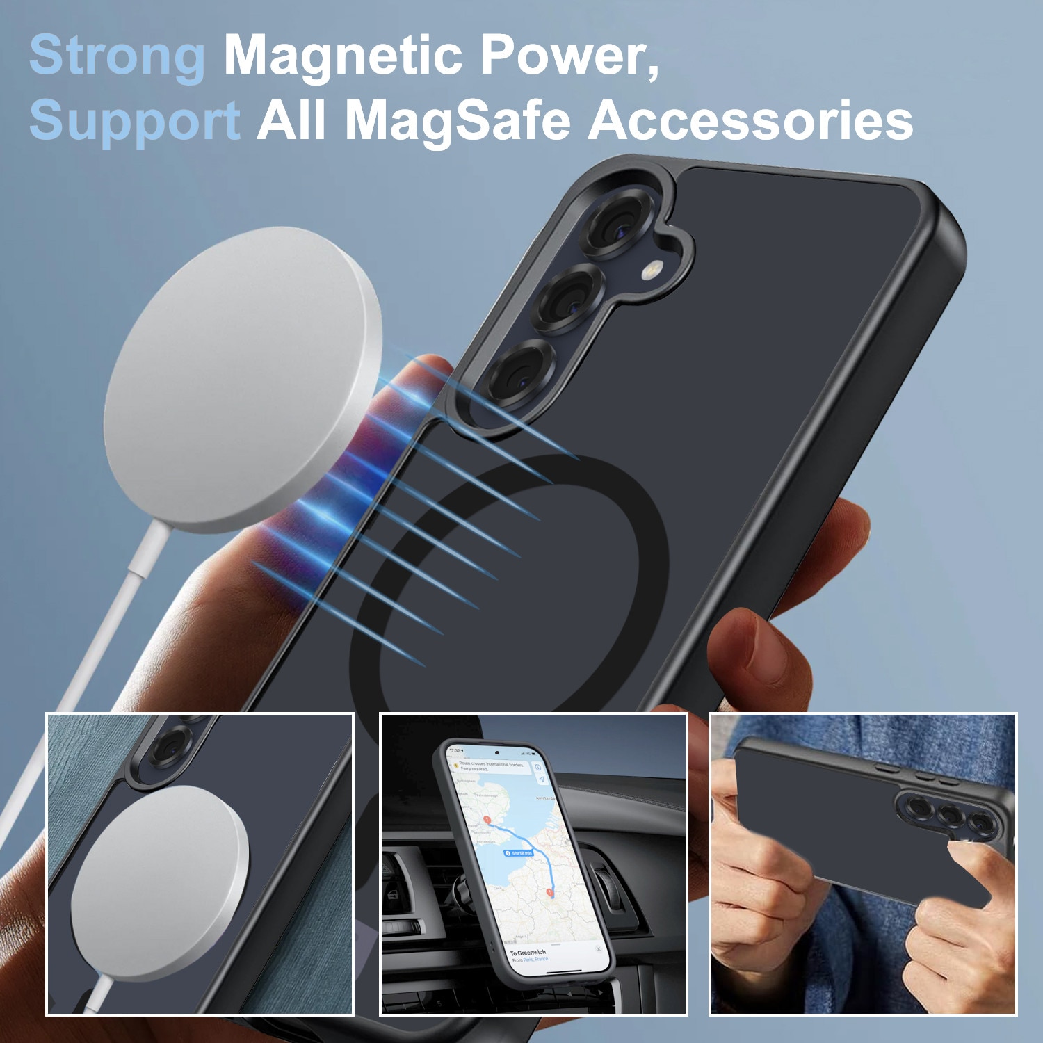 Husa compatibila cu Samsung Galaxy S25 FE 5G cu 2 folii de protectie din sticla temperata si 2 folii de protectie pentru camera, husa moale din TPU MagSafe (negru)