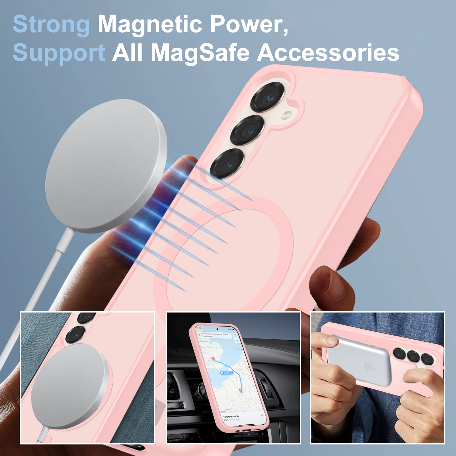 Husa compatibila cu Samsung Galaxy S25 FE 5G cu 2 folii de protectie din sticla temperata si 2 folii de protectie pentru camera, husa moale TPU MagSafe, roz