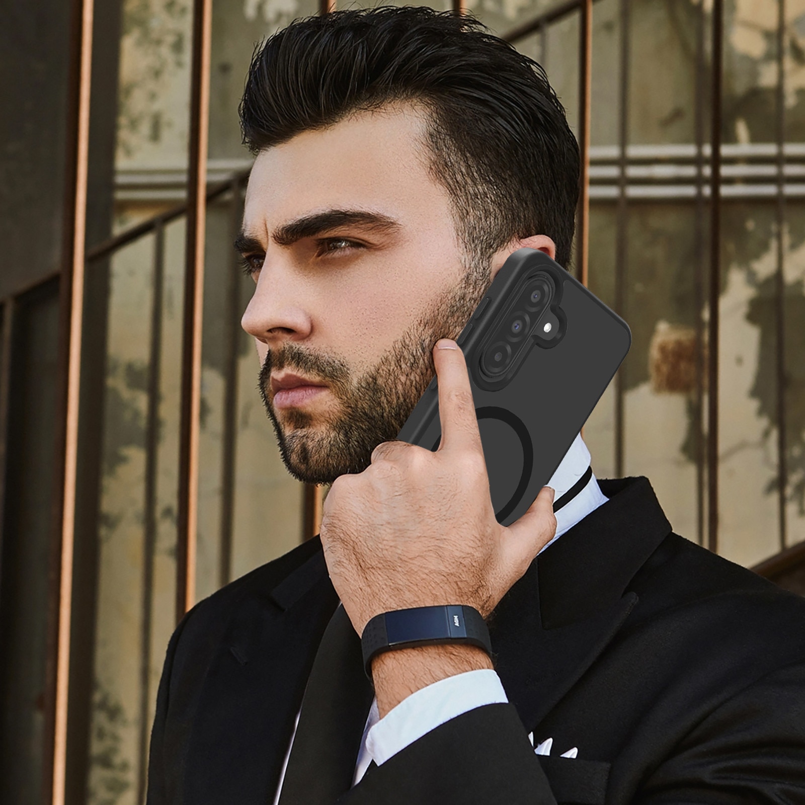 Husa compatibila cu Samsung Galaxy A17 4G / 5G cu 2 folii de protectie din sticla temperata si 2 folii de protectie pentru camera, husa moale TPU MagSafe (Negru)
