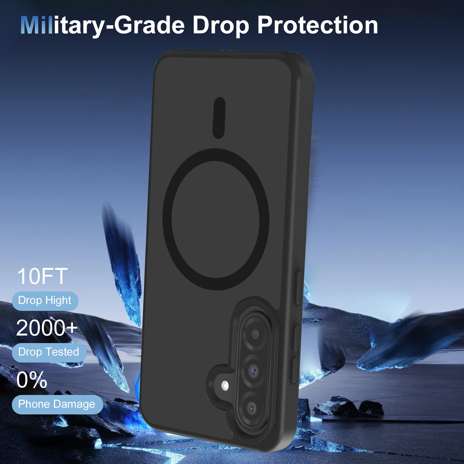 Husa compatibila cu Samsung Galaxy A17 4G / 5G cu 2 folii de protectie din sticla temperata si 2 folii de protectie pentru camera, husa moale TPU MagSafe (Negru)