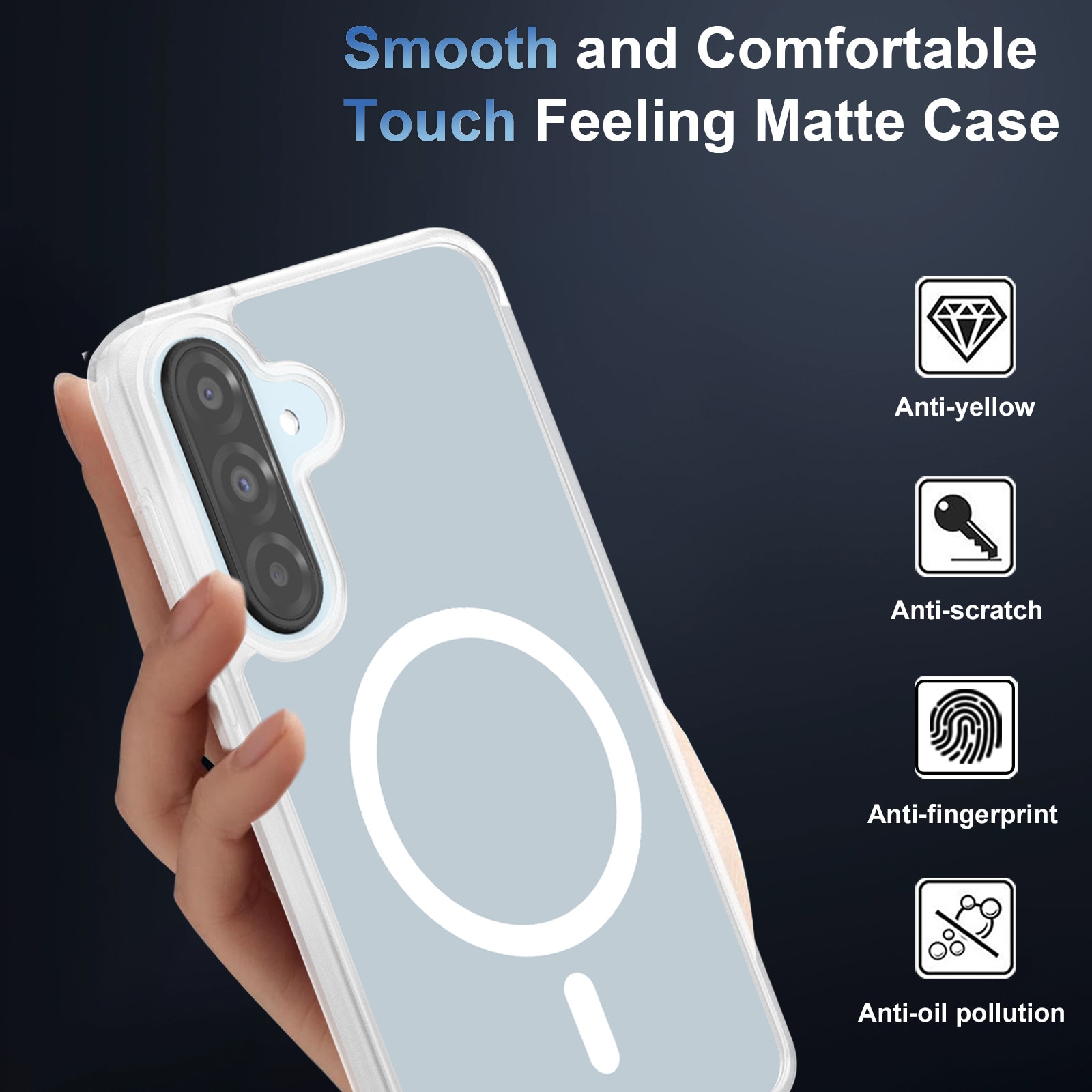Husa compatibila cu Samsung Galaxy A17 4G / 5G cu 2 folii de protectie din sticla temperata si 2 folii de protectie pentru camera, husa moale TPU MagSafe, Alb mat