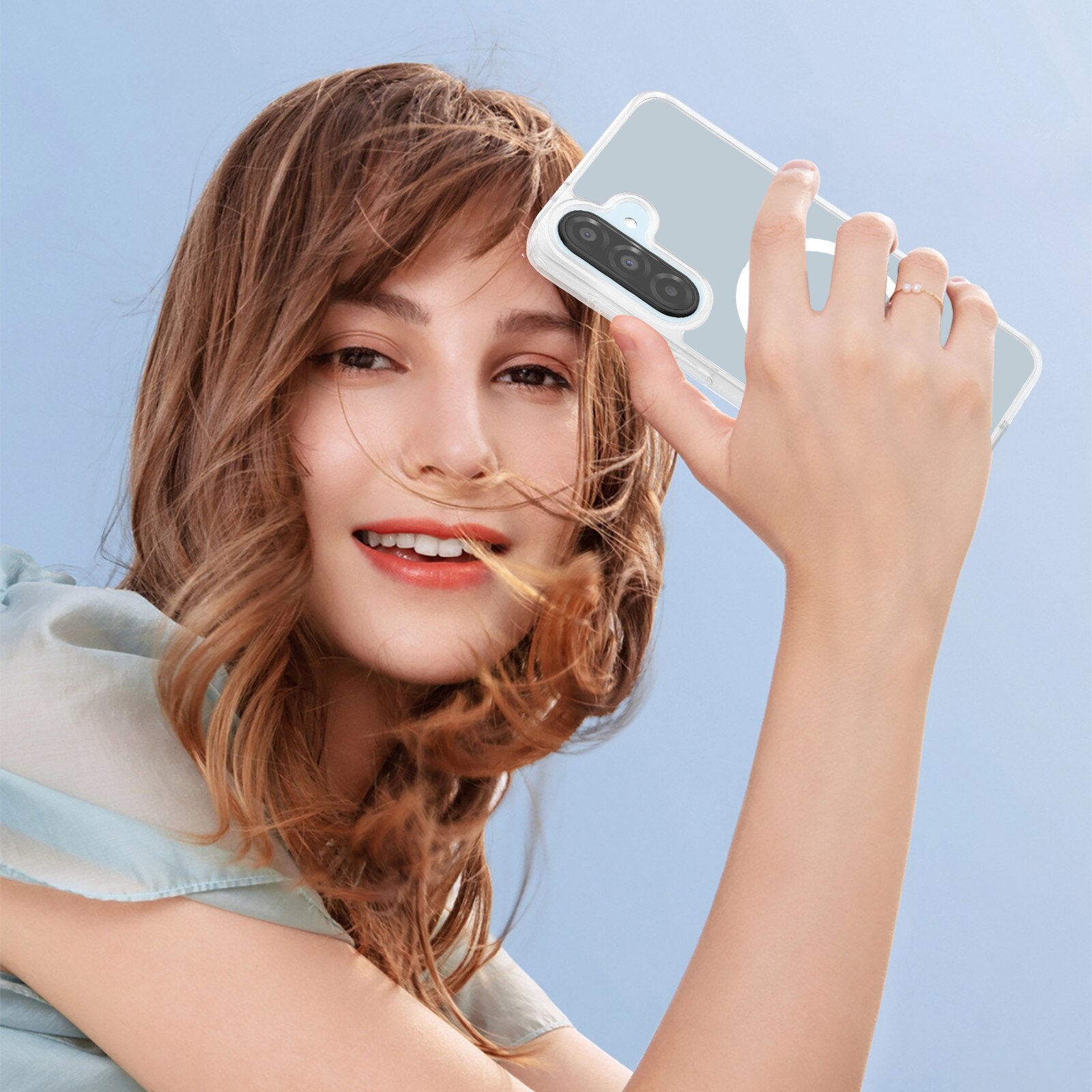 Husa compatibila cu Samsung Galaxy A17 4G / 5G cu 2 folii de protectie din sticla temperata si 2 folii de protectie pentru camera, husa moale TPU MagSafe, Alb mat