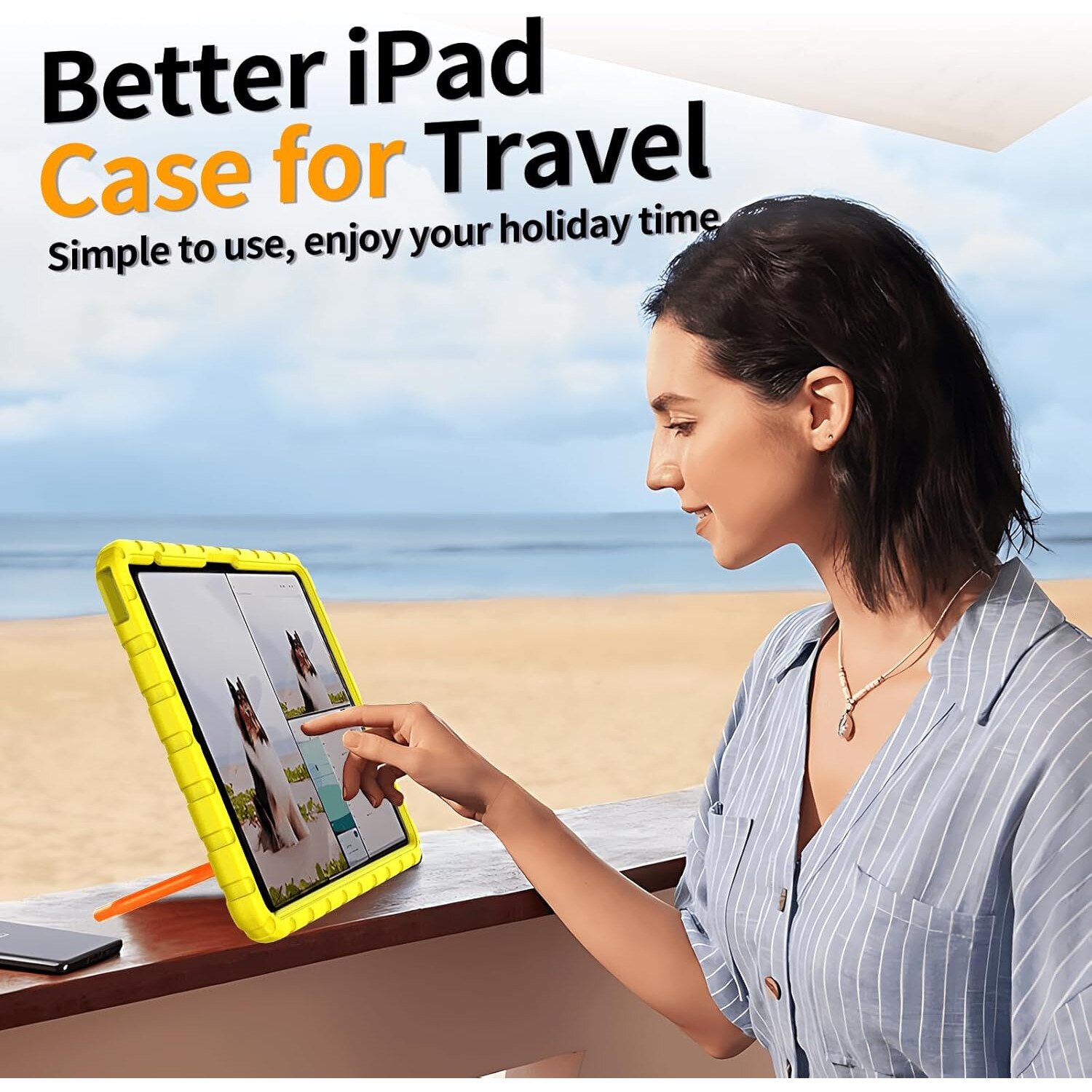 Husa Lotusif pentru iPad Pro 13 inch, spuma EVA, suport rotativ 360, galben