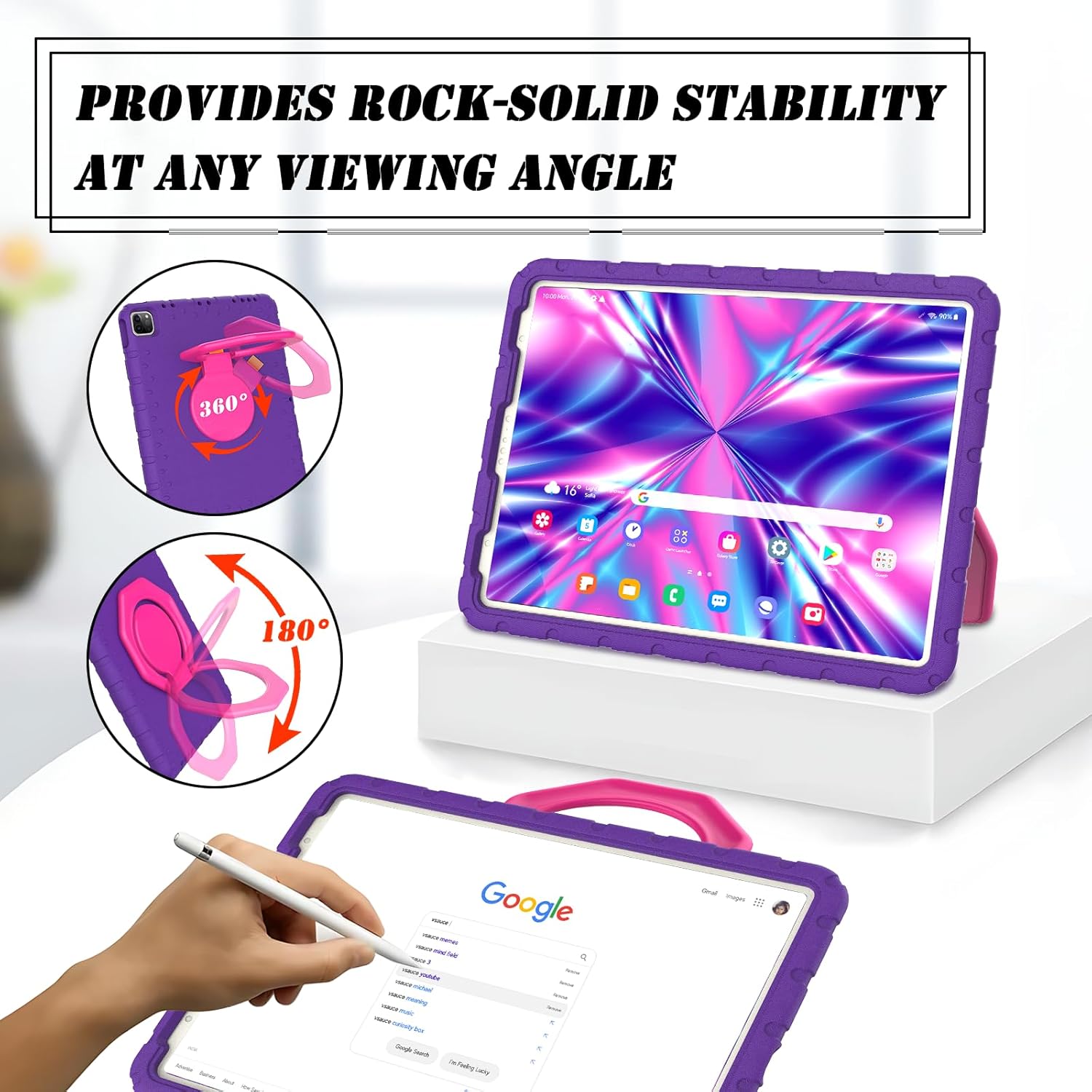 Husa Lotusif pentru iPad Pro 12.9 inch, suport rotativ 360, suport pentru creion, violet