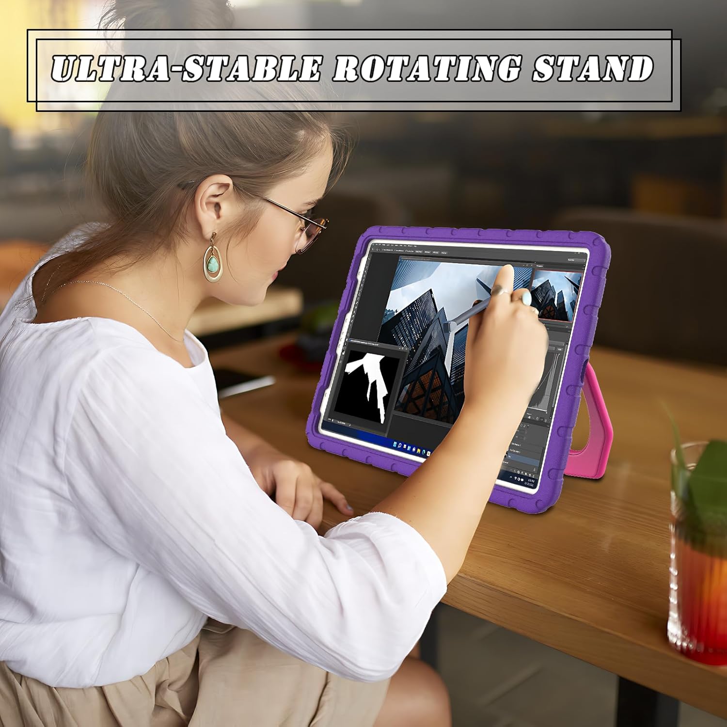 Husa Lotusif pentru iPad Pro 12.9 inch, suport rotativ 360, suport pentru creion, violet