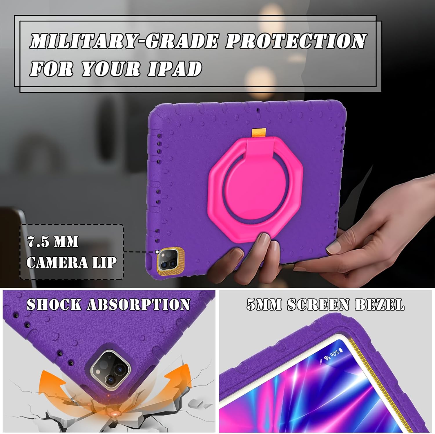 Husa Lotusif pentru iPad Pro 12.9 inch, suport rotativ 360, suport pentru creion, violet