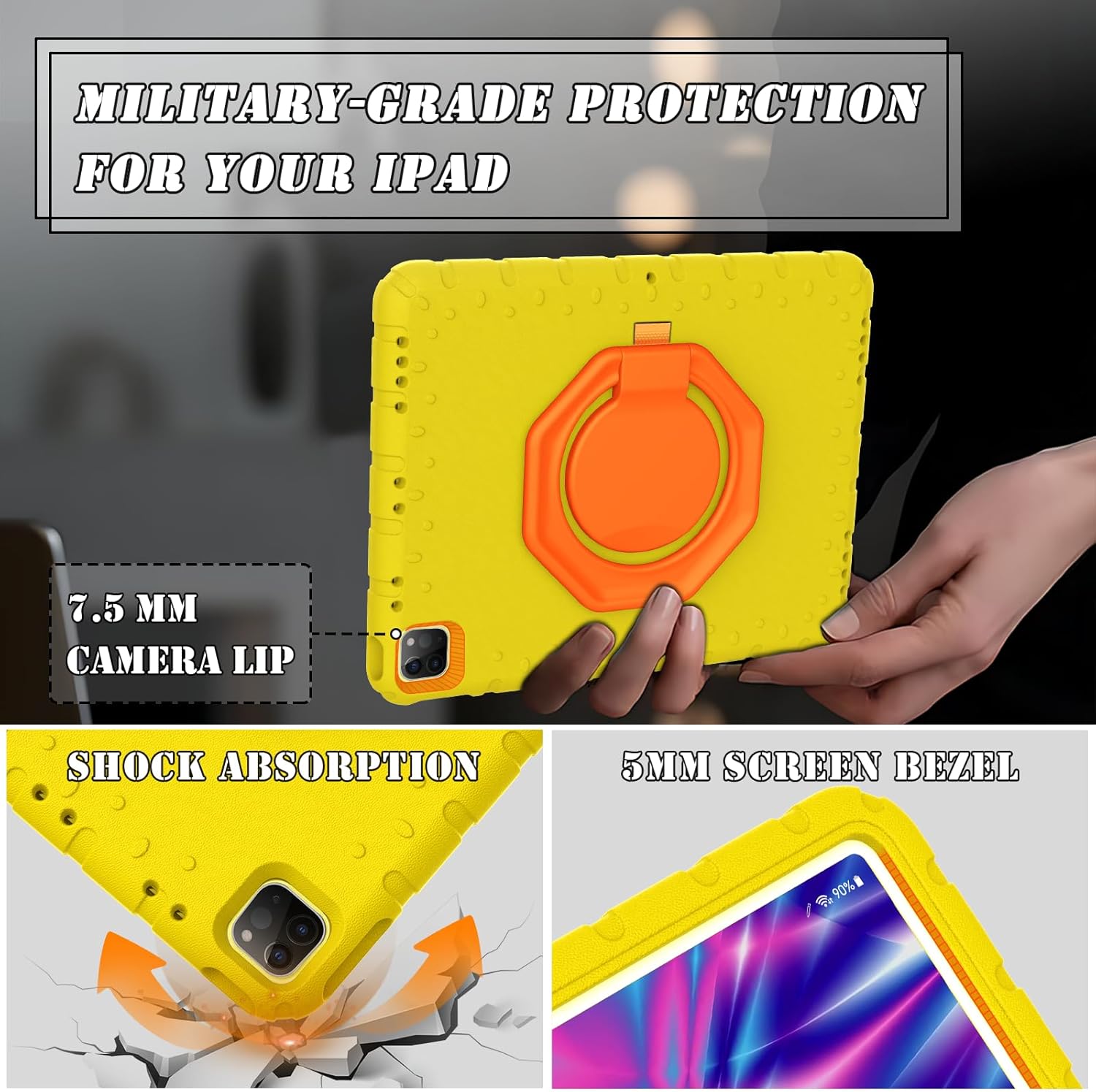 Husa Lotusif pentru iPad Pro 12.9 inch, material EVA, suport rotativ 360, galben