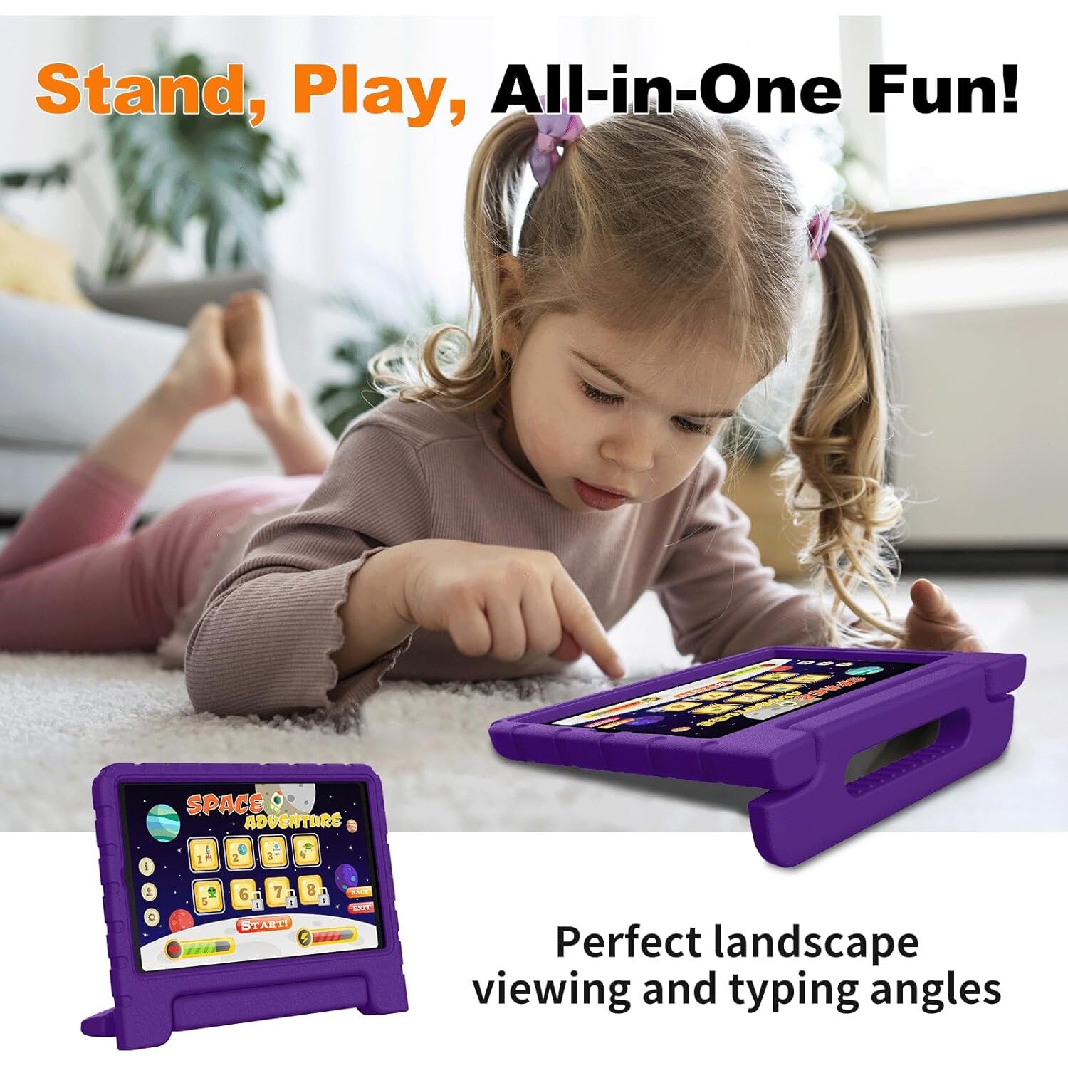Husa Lotusif pentru tablete 8.7 inch, rezistenta pentru copii cu maner-suport, violet