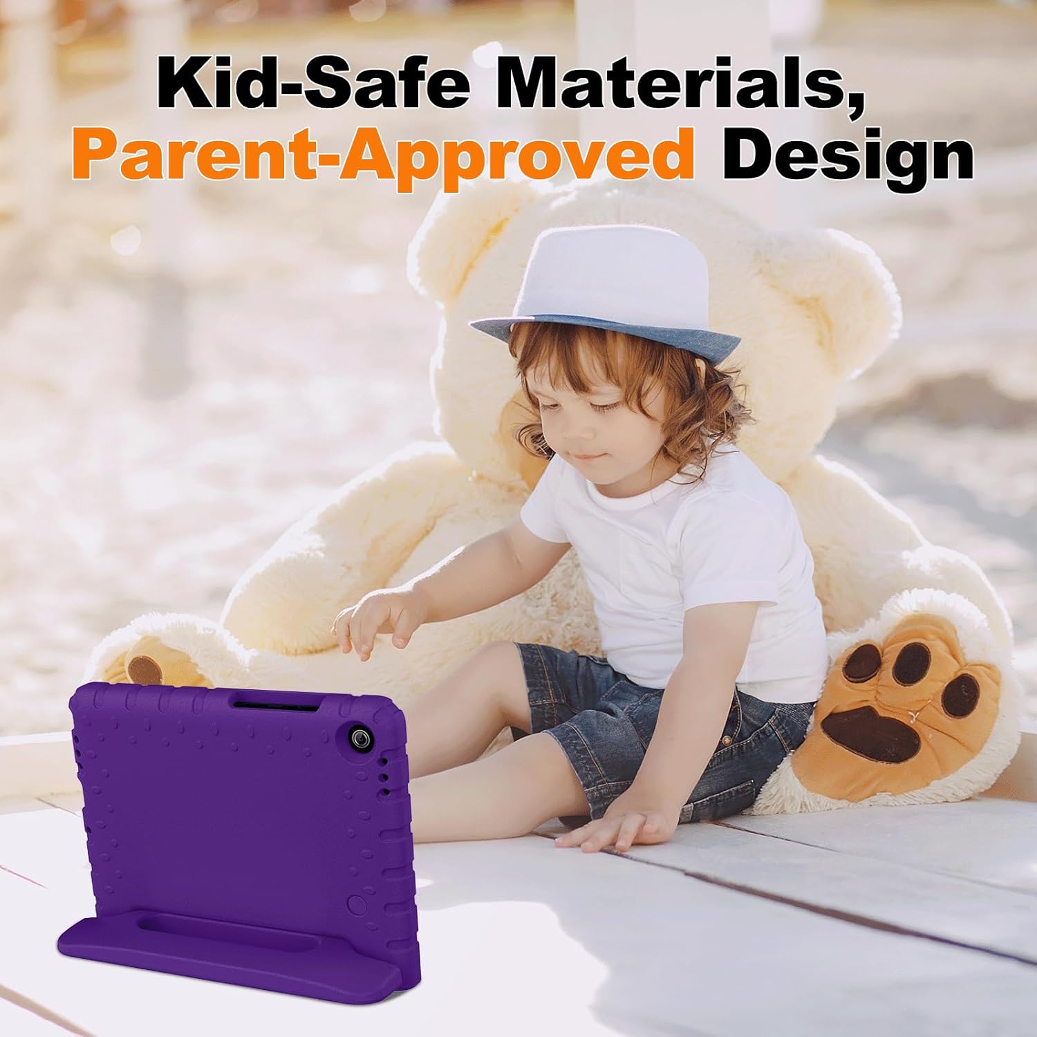 Husa Lotusif pentru tablete 8.7 inch, rezistenta pentru copii cu maner-suport, violet
