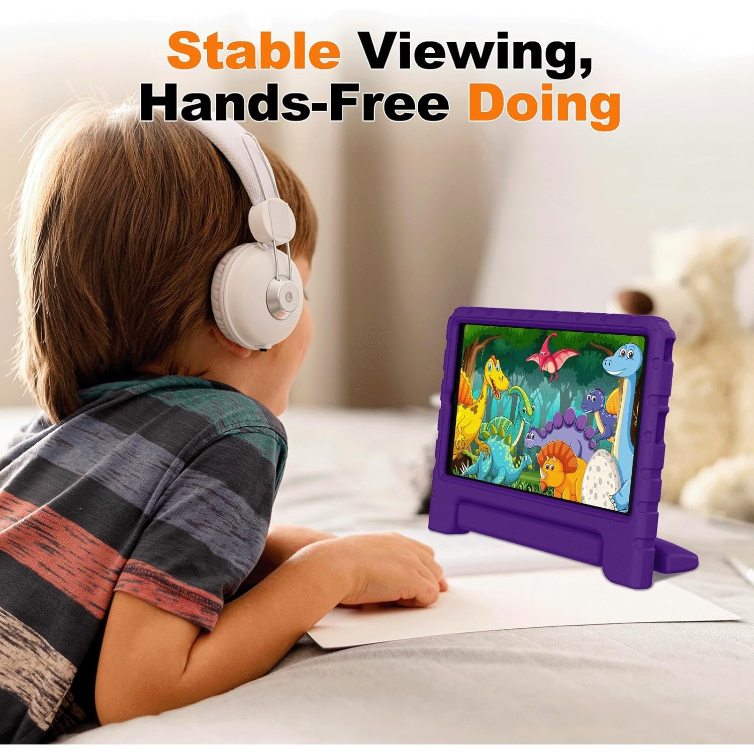 Husa Lotusif pentru tablete 8.7 inch, rezistenta pentru copii cu maner-suport, violet