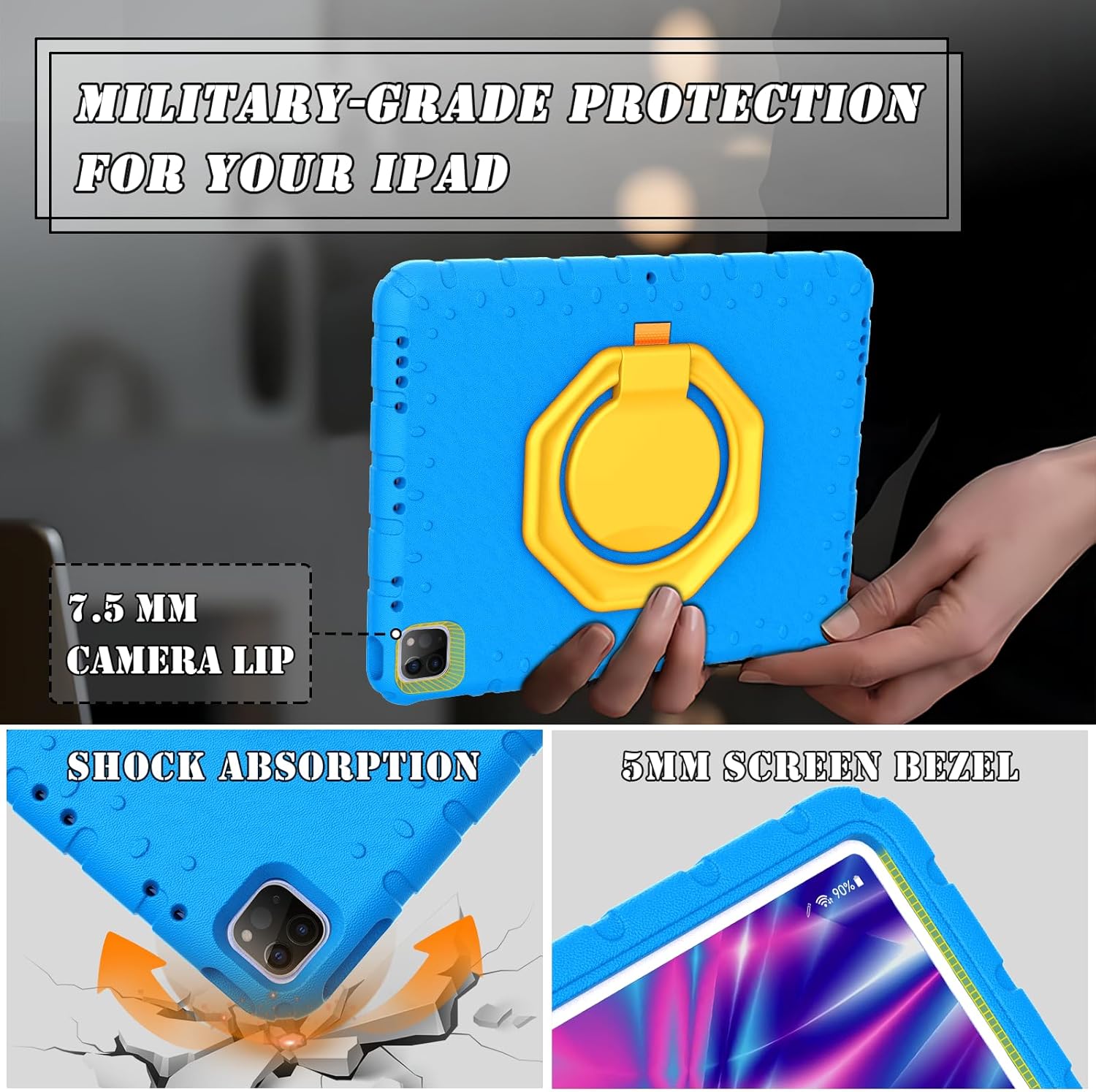 Husa Lotusif pentru iPad Pro 12.9 inch, Suport Rotativ 360, Suport pentru Creion, Albastru