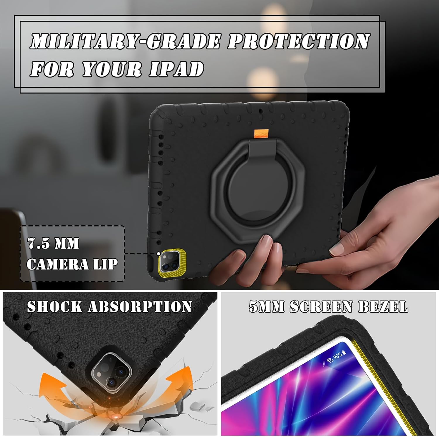 Husa Lotusif pentru iPad Pro 12.9 inch, Suport Rotativ 360, Suport pentru Creion, Negru