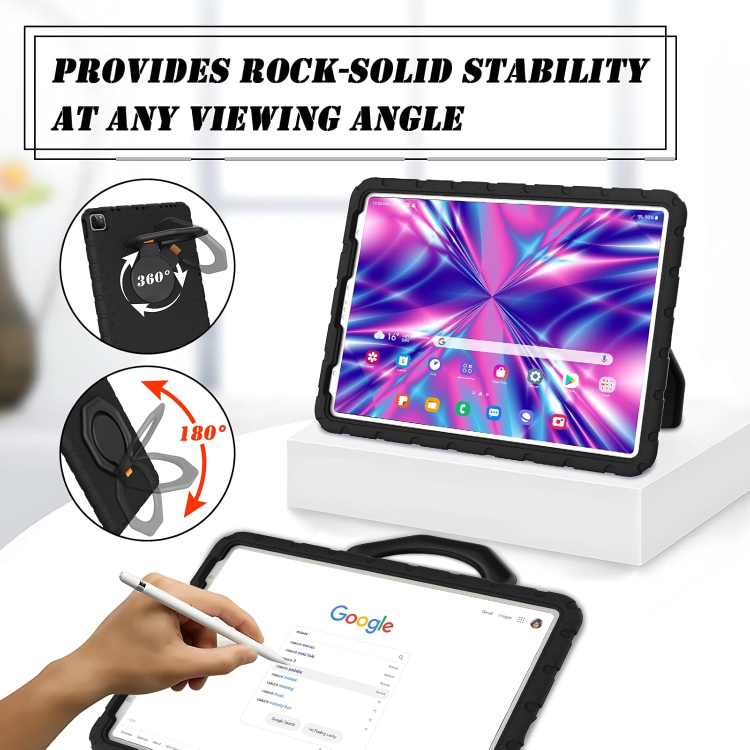 Husa Lotusif pentru iPad Pro 12.9 inch, Suport Rotativ 360, Suport pentru Creion, Negru