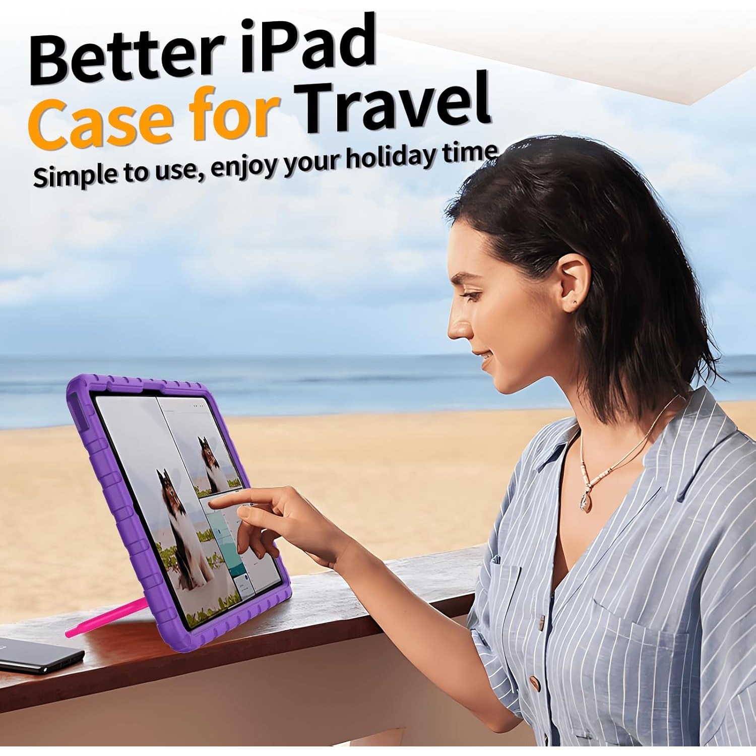 Husa Lotusif pentru iPad Pro, spuma EVA, suport rotativ 360, violet, 13 inch