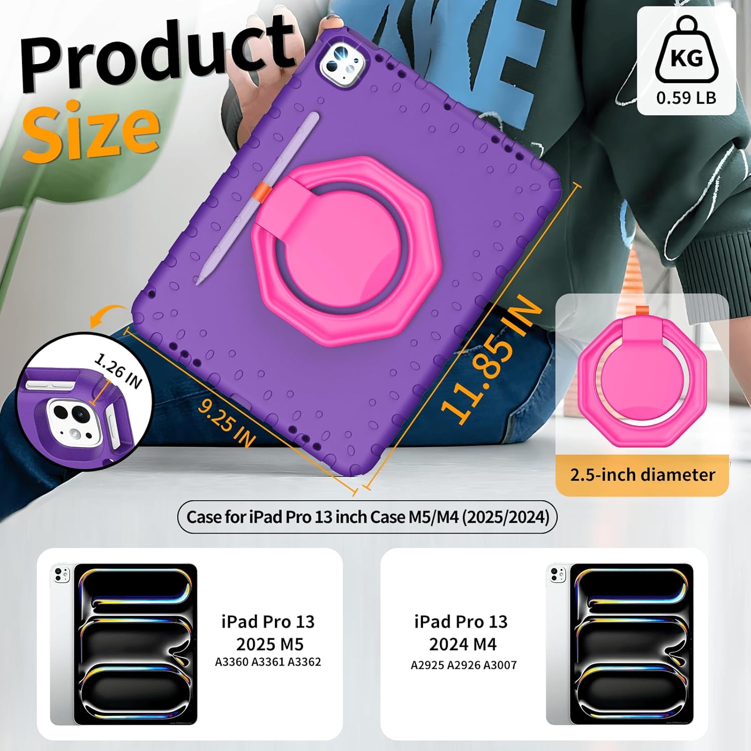 Husa Lotusif pentru iPad Pro, spuma EVA, suport rotativ 360, violet, 13 inch