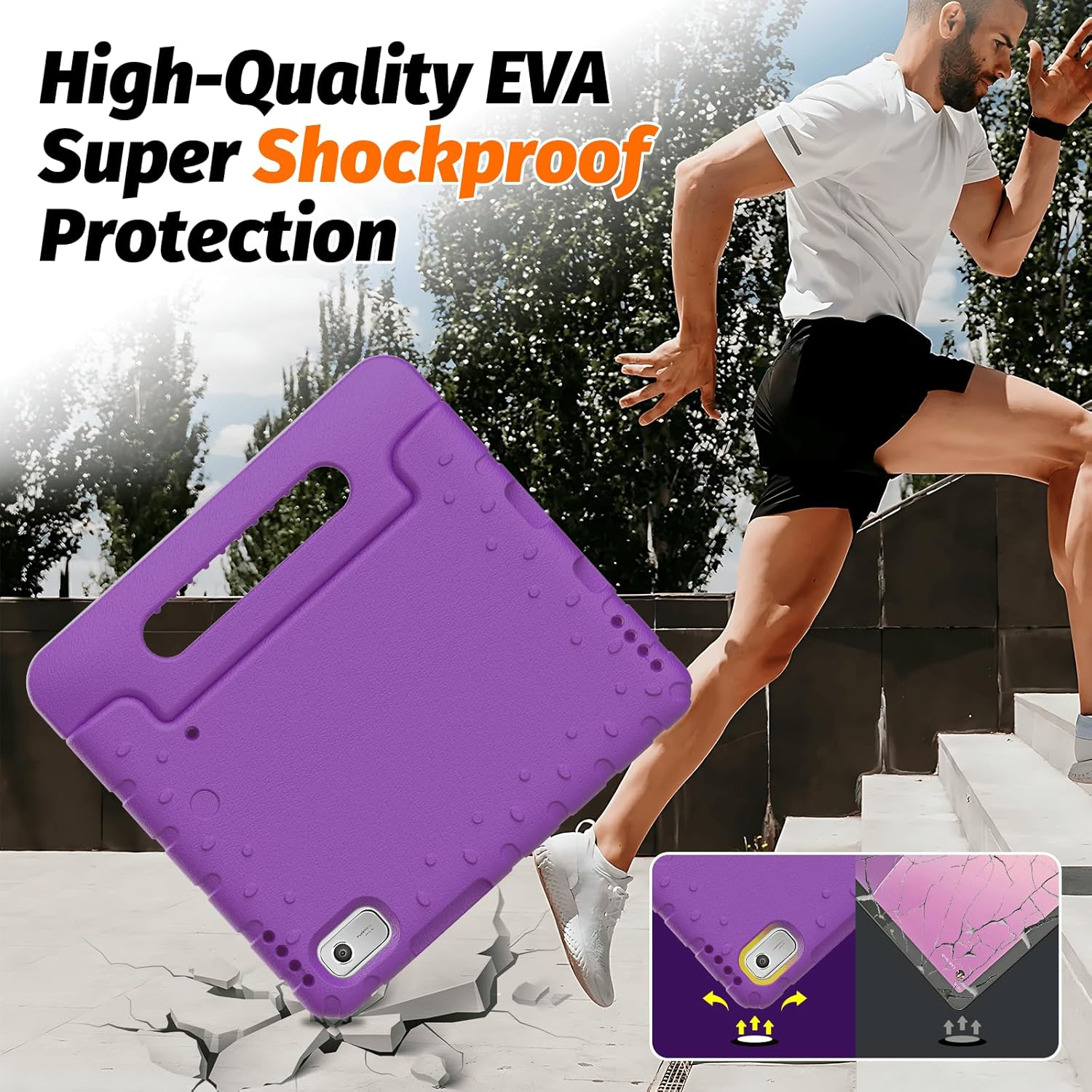 Husa Lotusif pentru tablete cu maner rabatabil si suport integrat, Violet, 9.0 Inch