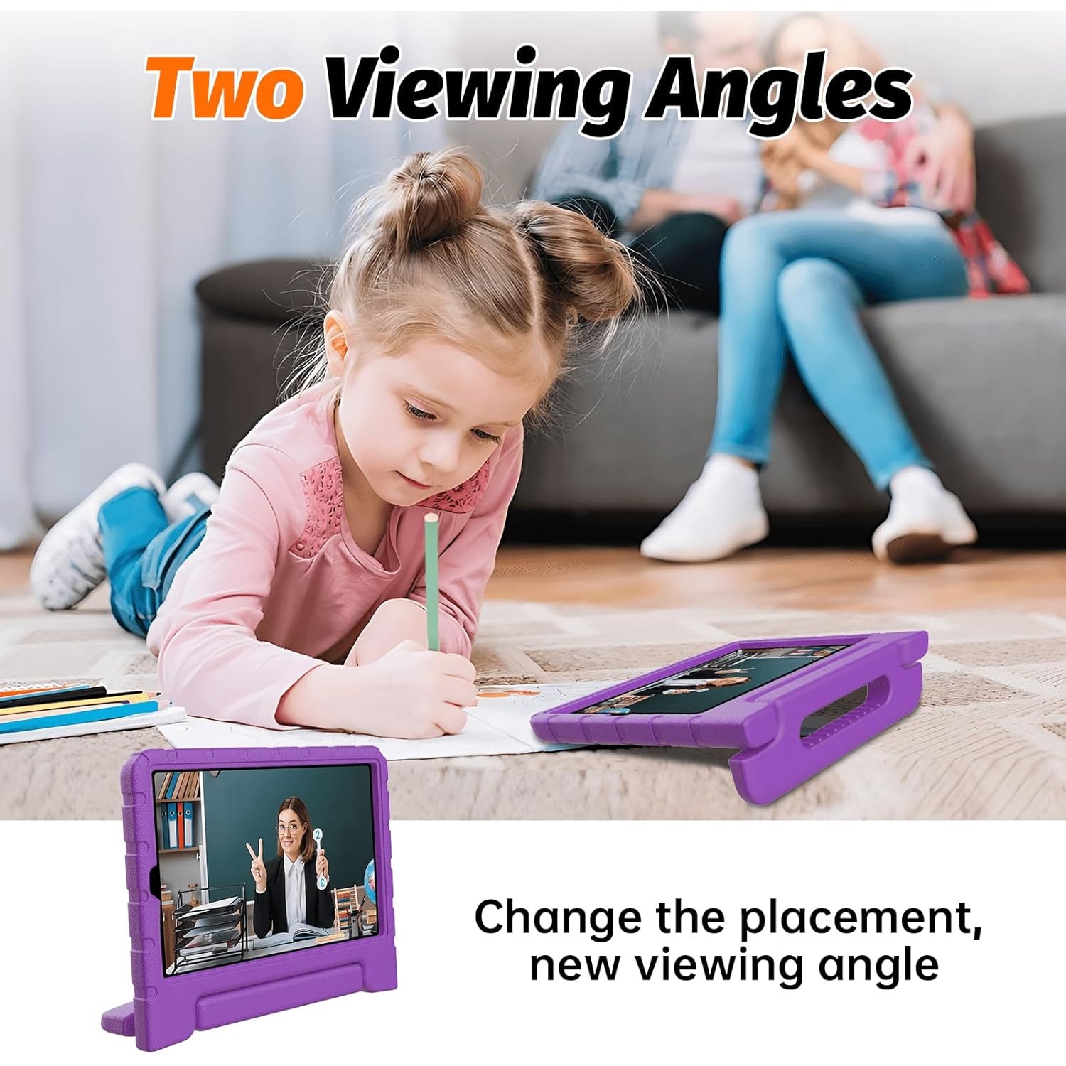Husa Lotusif pentru tablete cu maner rabatabil si suport integrat, Violet, 9.0 Inch