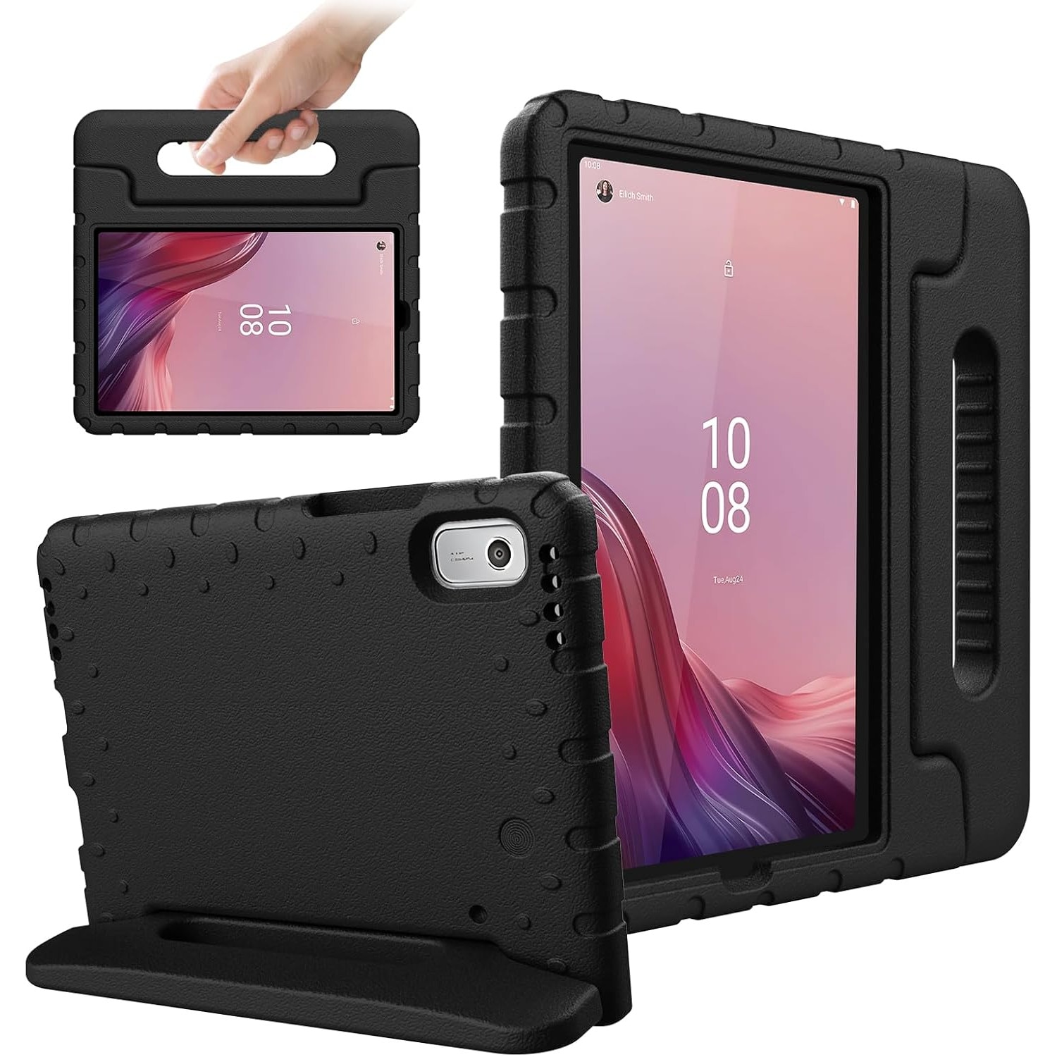 Husa Lotusif pentru tabletă, 9 inch, suport integrat, maner rabatabil, negru, pentru copii