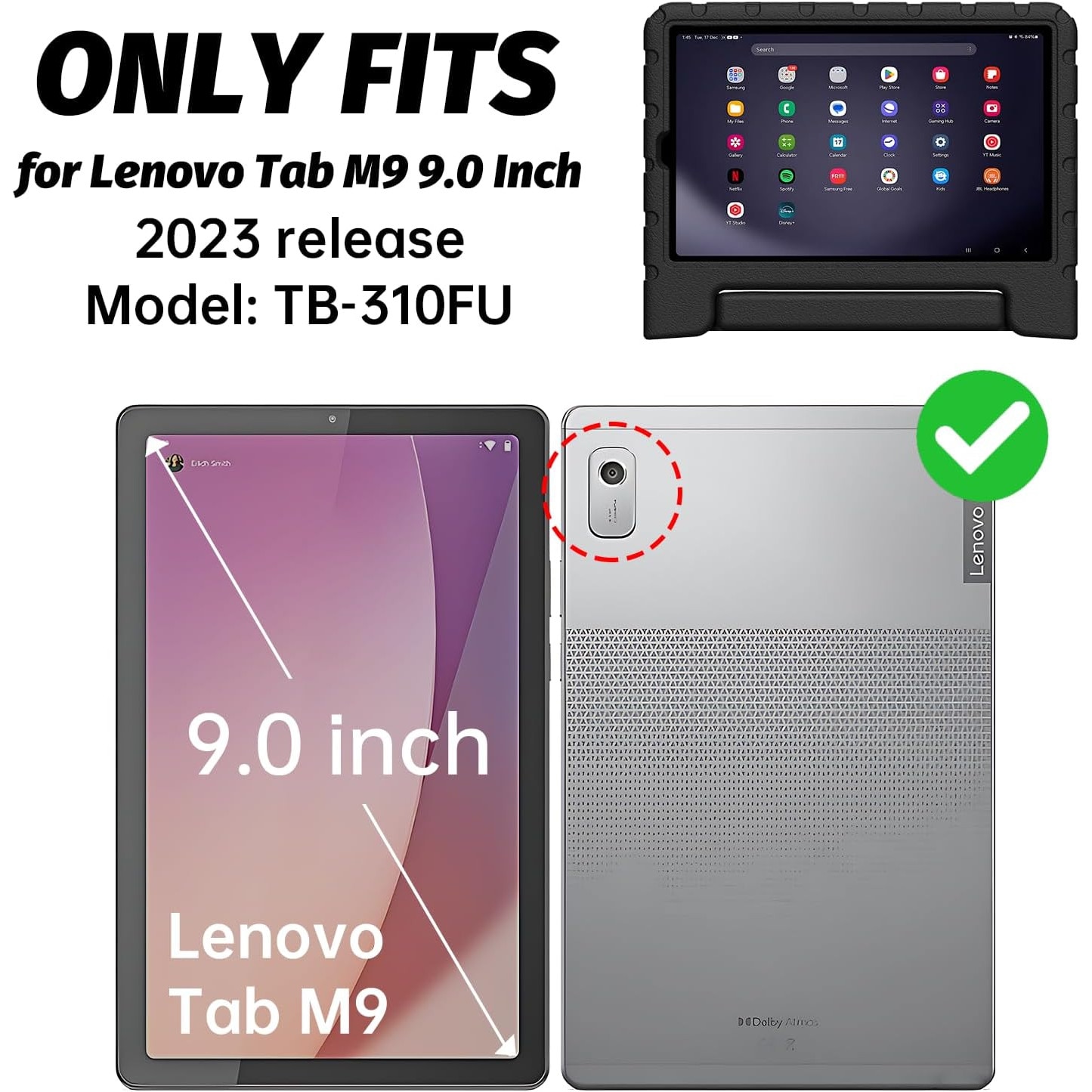 Husa Lotusif pentru tabletă, 9 inch, suport integrat, maner rabatabil, negru, pentru copii