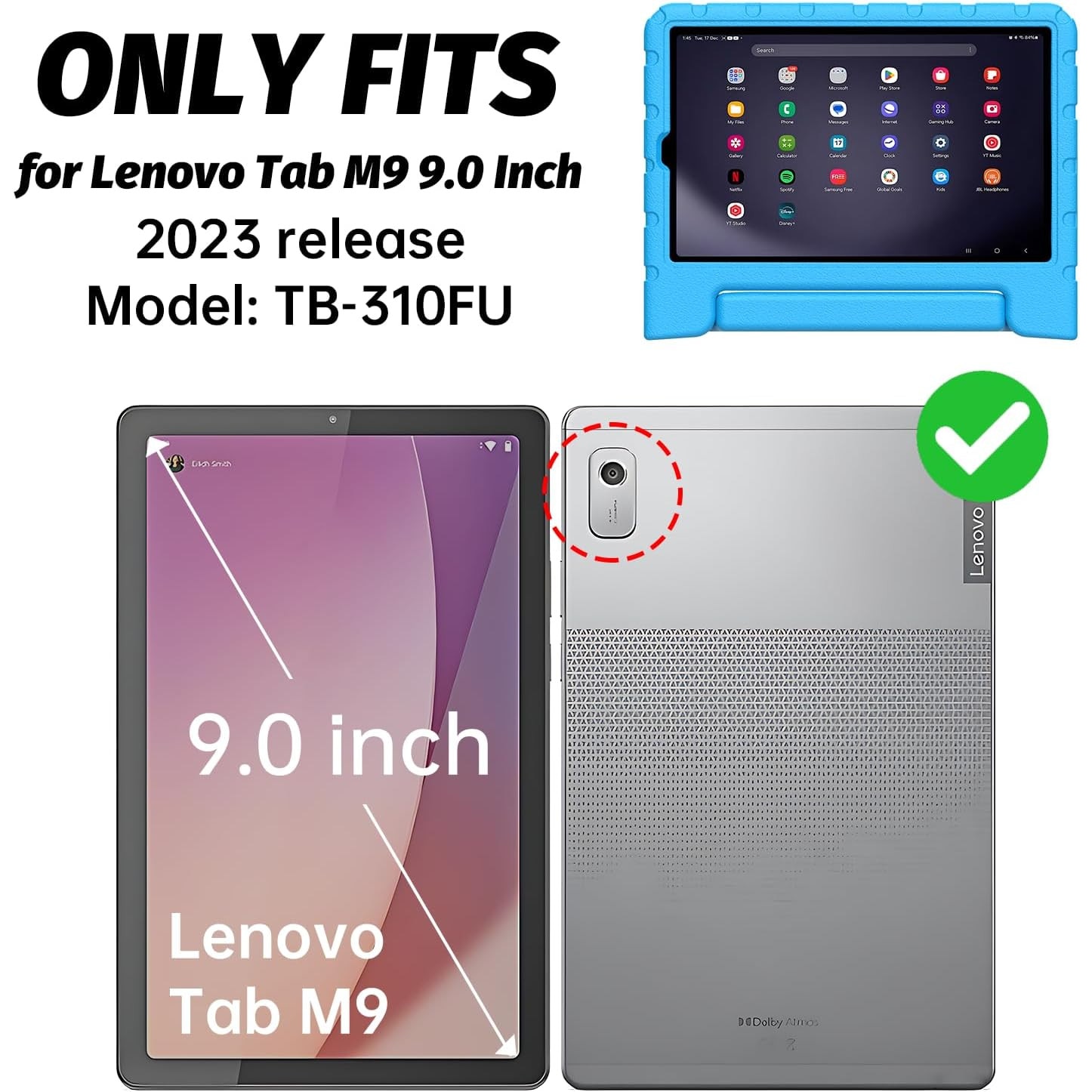 Husa Lotusif pentru Lenovo Tab M9, maner rabatabil, suport integrat, albastru, 9.0 Inch