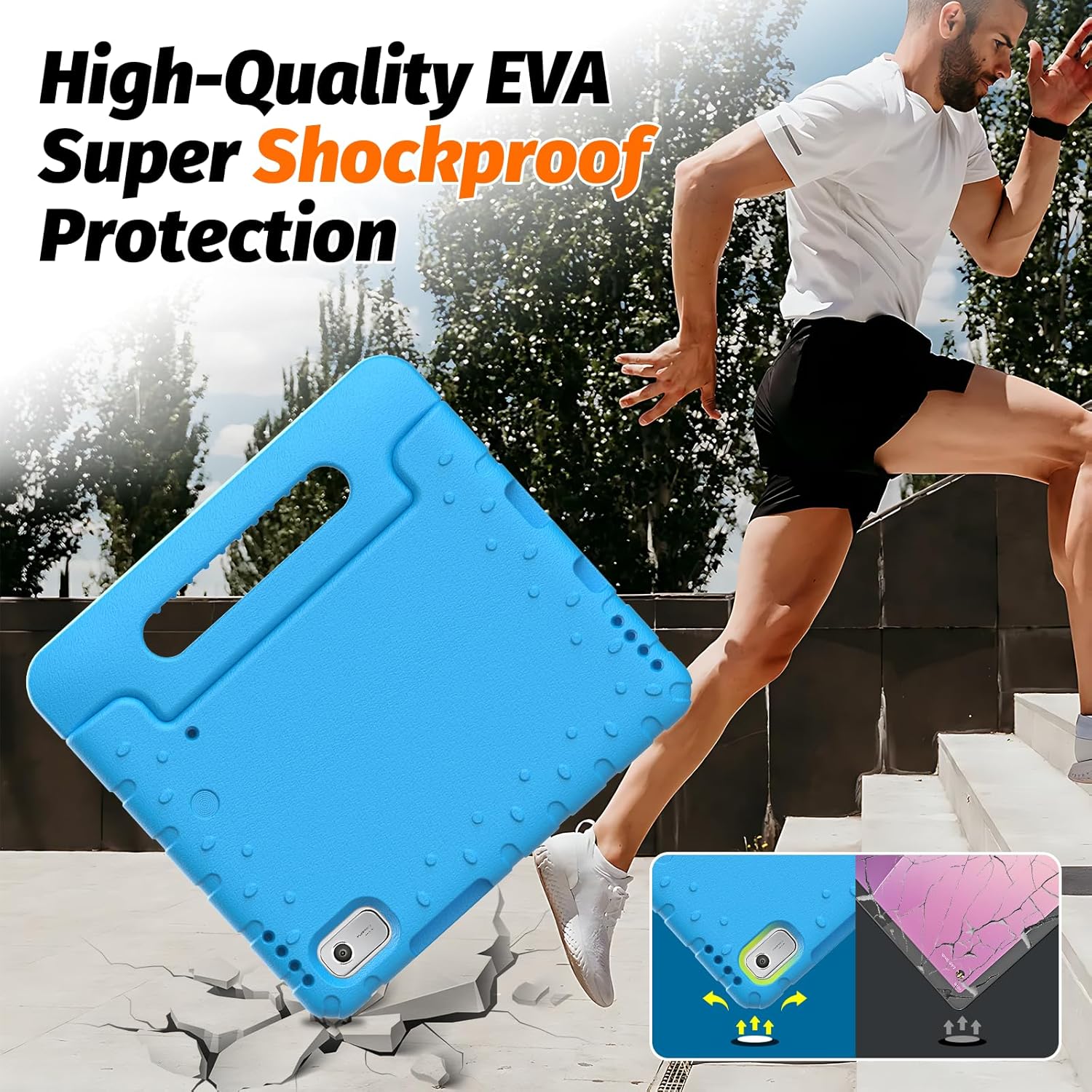 Husa Lotusif pentru Lenovo Tab M9, maner rabatabil, suport integrat, albastru, 9.0 Inch