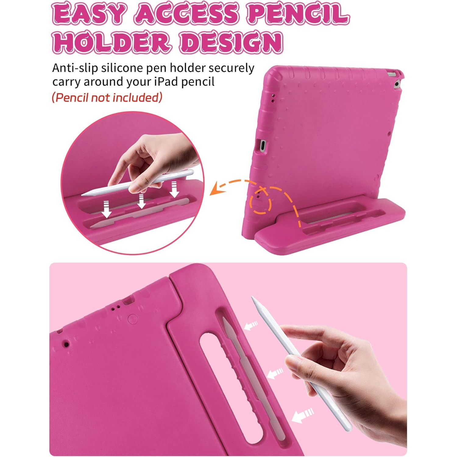 Husa Lotusif pentru iPad Pro 12.9 inch, EVA rezistenta, suport si maner, Roz Aprins