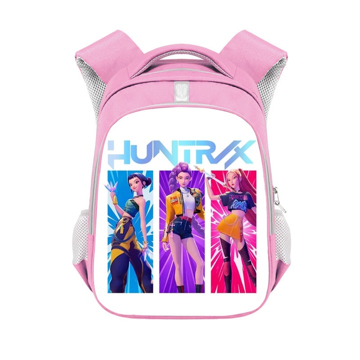 Rózsaszín iskolatáska diákoknak, nagy kapacitású, fényvisszaverő csíkos design, 13 hüvelykes, HUNTRIX
