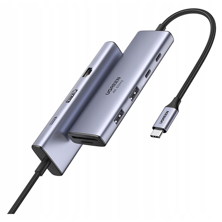 Хъб USB-C Ugreen CM498: 3x USB, HDMI, VGA, RJ45, SD/TF, PD 100W